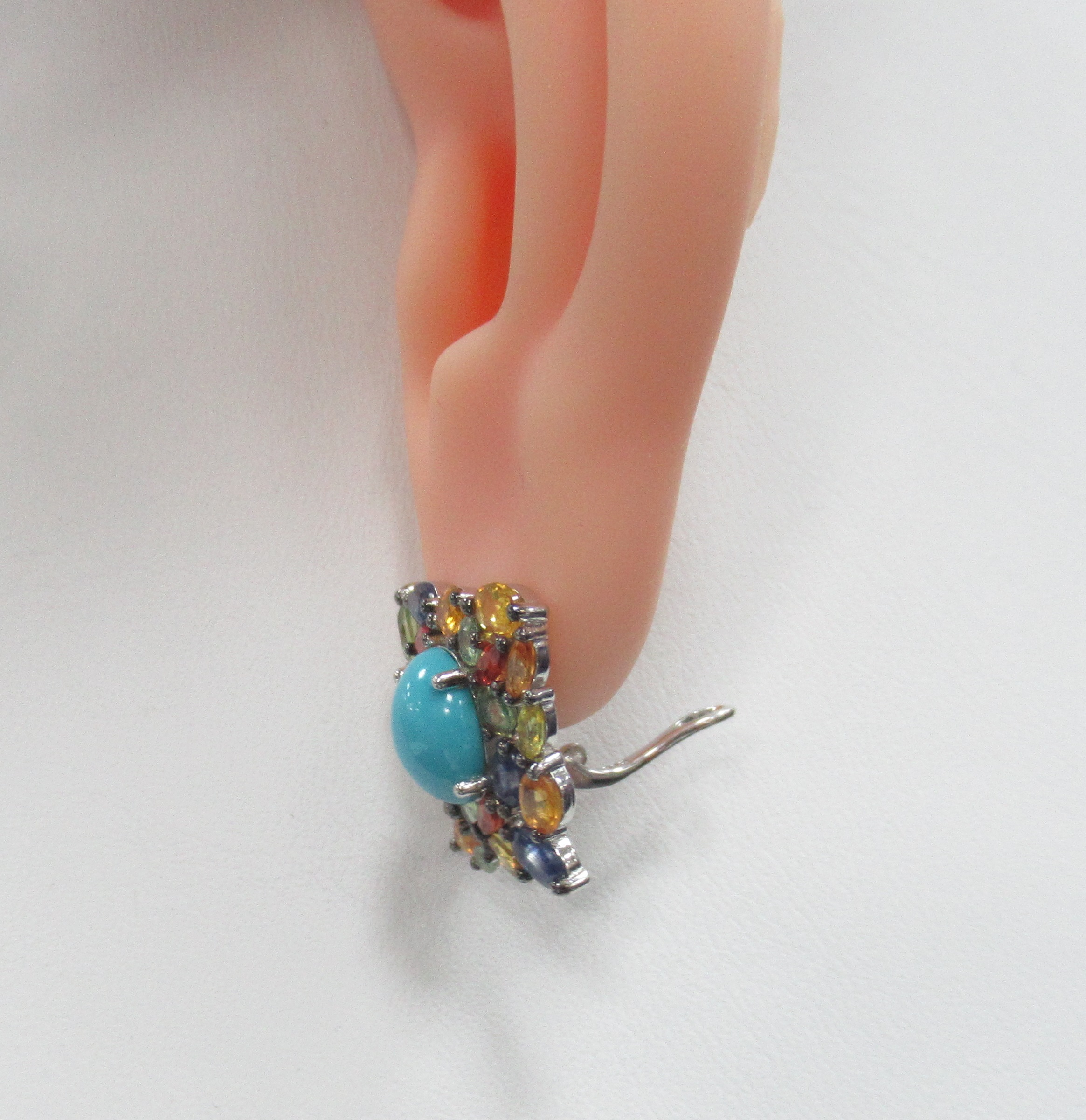 Серебряные серьги с бирюзой и мультисапфирами